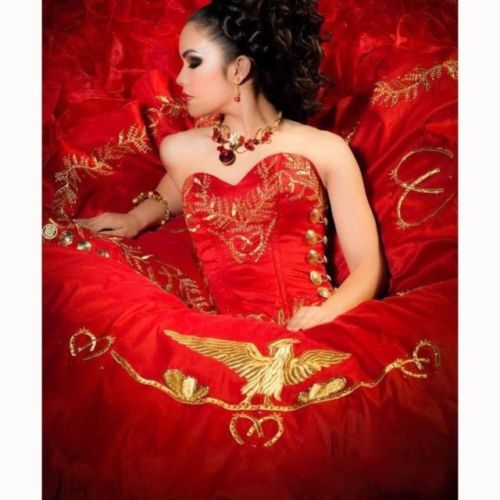 New Red Ball Gown Gold Embroidery Quinceanera Dresses Crystals For 15 Years Sweet 16 Plus Size Prom Party Gown QC1025