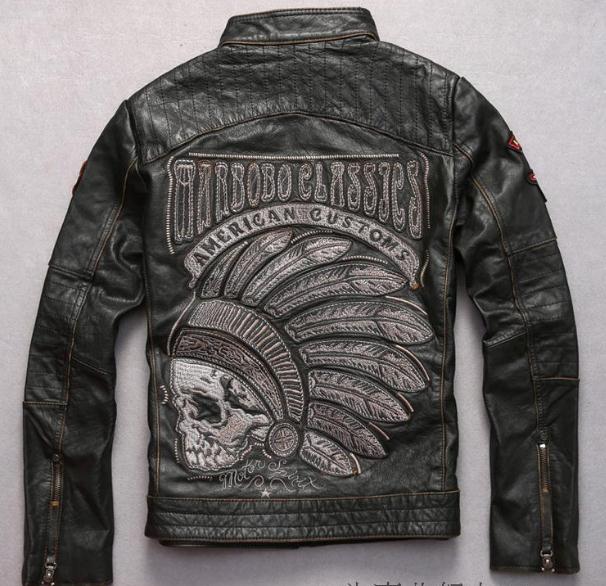 Classic Vintage Leather Jacket Mens Motorcycle clothing back with Western US states totem Indian Pedigree Emblem Chieftains Flag, Brown
Classic Vintage Leather Jacket Mens Motorcycle clothing back with Western US states totem Indian Pedigree Emblem Chieftains Flag, Brown