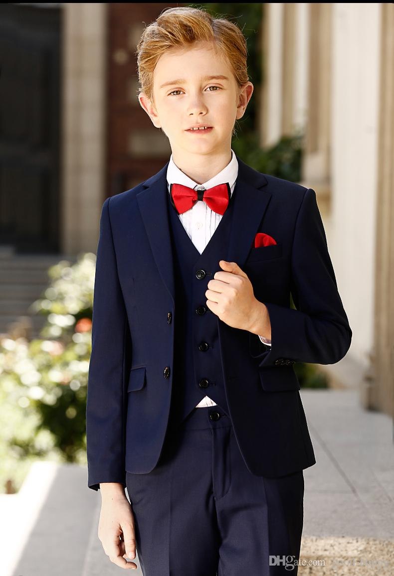 High quality Navy Blue Boy Formal Occasion Wear Kid Attire Wedding Apparel Blazer Birthday Party Prom Suit(jacket+pants+tie+vest ) NO 3