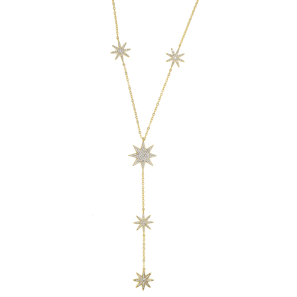 micro pave cz sparking star north star charm long women chain necklace Y lariat summer sexy women fashion star design jewelry