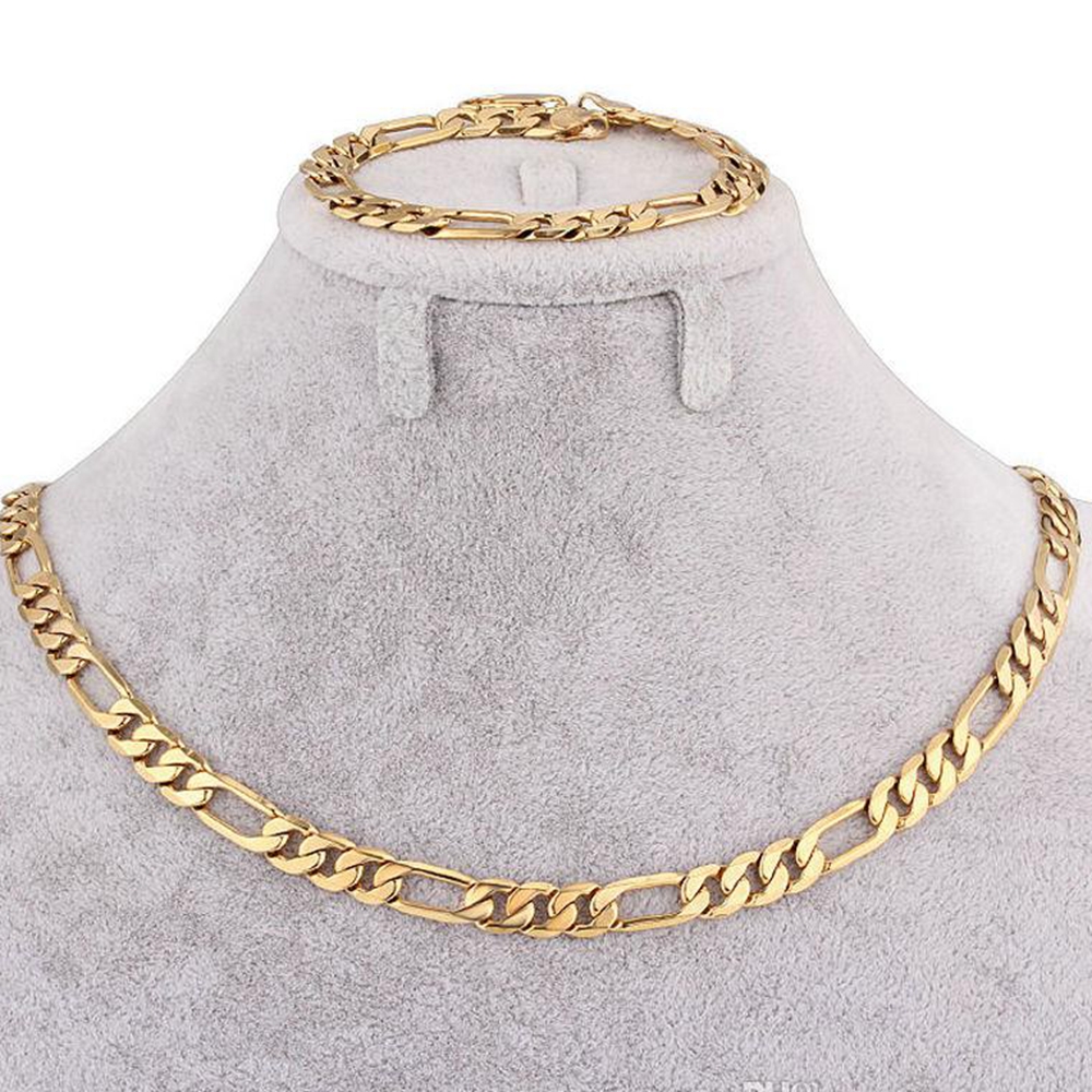 Jewelry Set Classic Style 18k Yellow Gold Filled Figaro Necklace Bracelet Womens Mens Accessories Solid Fashion Gift