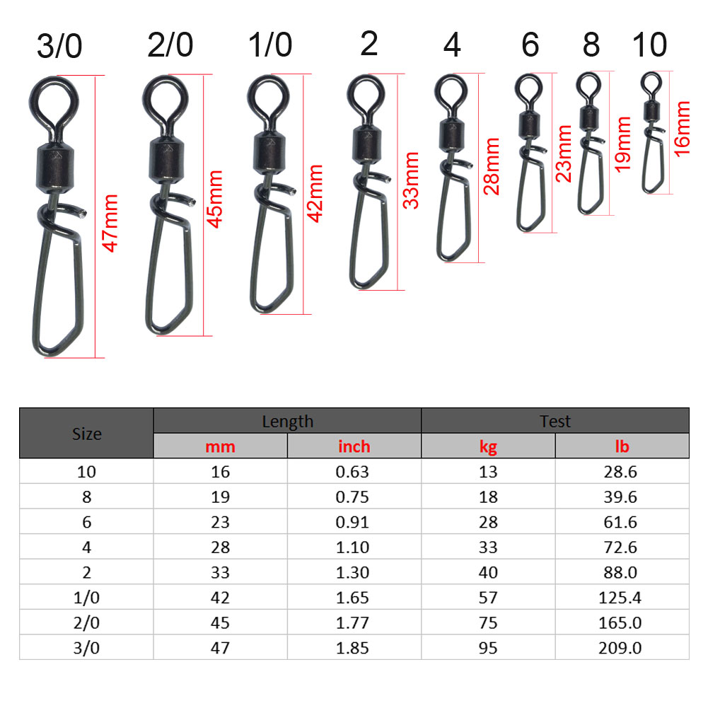 200pcslot Stainless Fishing Swivels Snap Freshwater Saltwater Rolling Swivel with Tshape Snap Quick Change Snap Crap Fishing Con