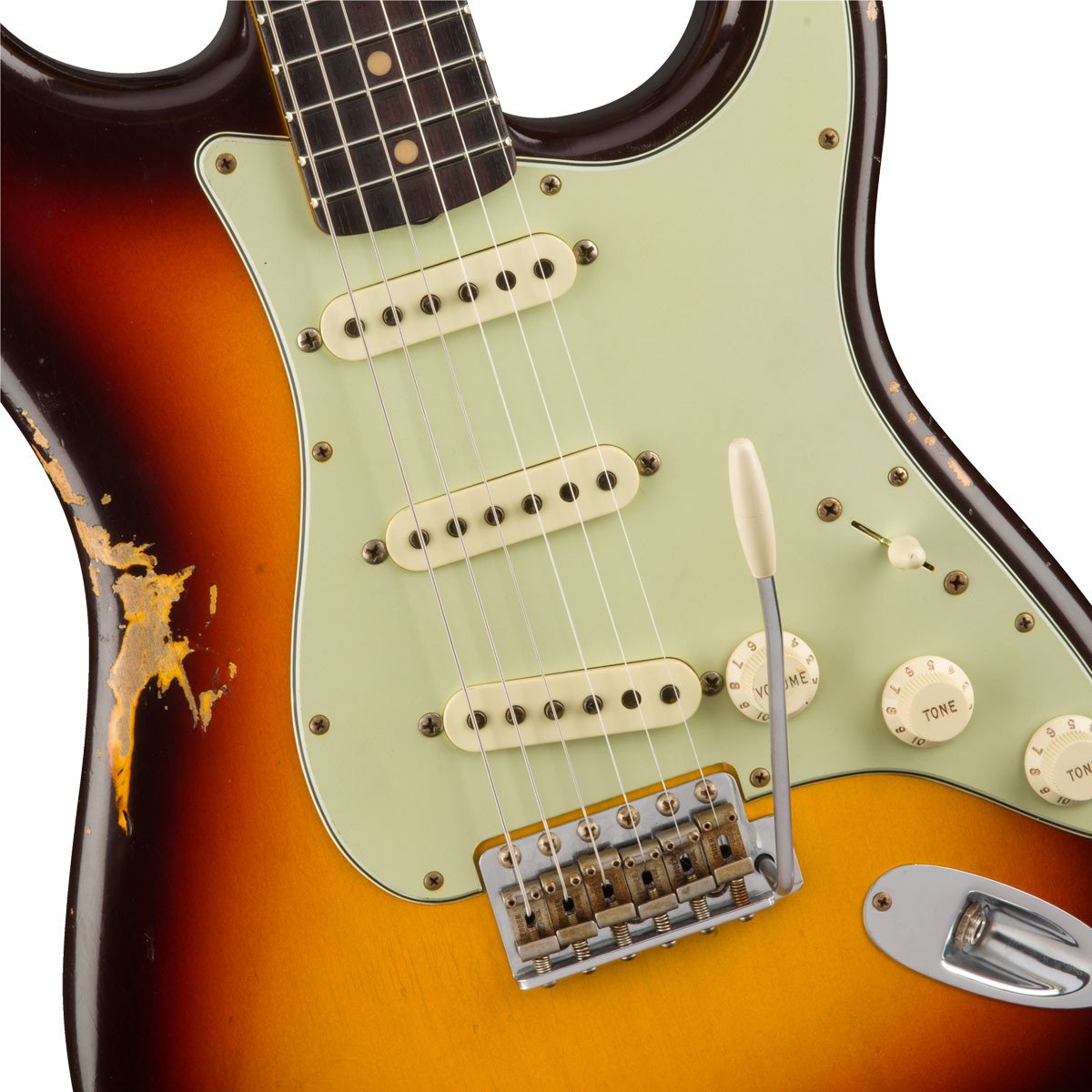 Custom Shop 1960 Distressed Chocolate 3-Tone Sunburst Electric Guitar Cream Pickups,Knobs,Aged Chrome Hardware, V Engrave Neck Plate