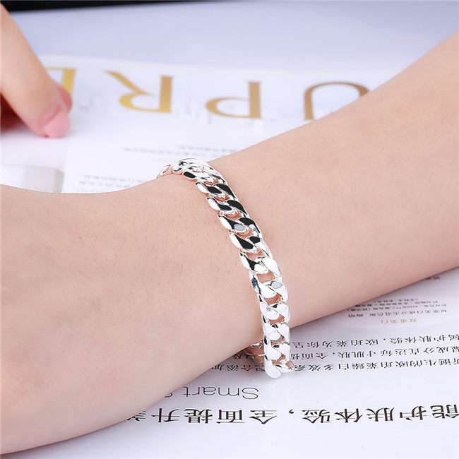 8MM side chain hand chain - male money sterling silver plated bracelet ;Hot sale men and women 925 silver bracelet SPB227
