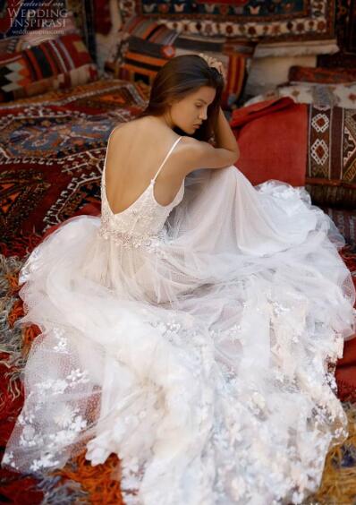 liz martinez dresses spaghetti lace boho bridal gowns with appliques sweep train backless beach wedding dress custom made