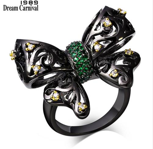 DreamCarnival 1989 Hip Hop Rings for Women Black Gold Color Green CZ Wedding Party Jewelry Butterfly Bow Knot Femmes Anneau Moda
DreamCarnival 1989 Hip Hop Rings for Women Black Gold Color Green CZ Wedding Party Jewelry Butterfly Bow Knot Femmes Anneau Moda