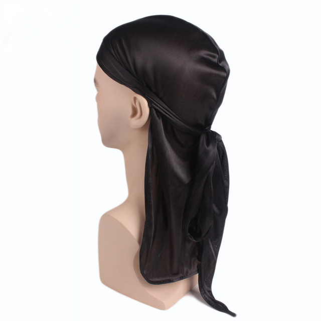 New Satin Long Tail Head Cap Elastic Bandanas Headwrap Men Women Chemotherapy Hat Silky Headbands
