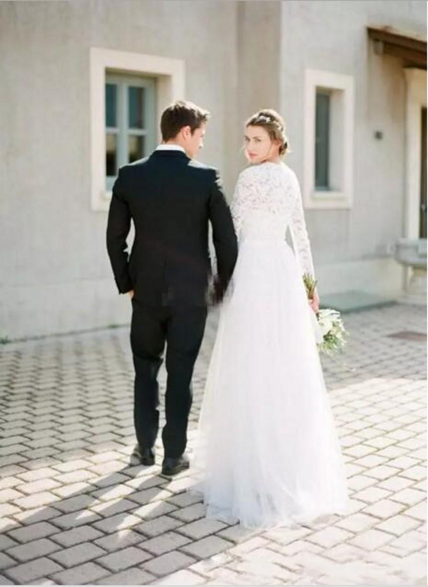 New Arrival Long Sleeve Wedding Dresses Vestidos A Line Floor Length Country Wedding Dress Bridal Gowns Jewel Neck Plus Size robe de mariée