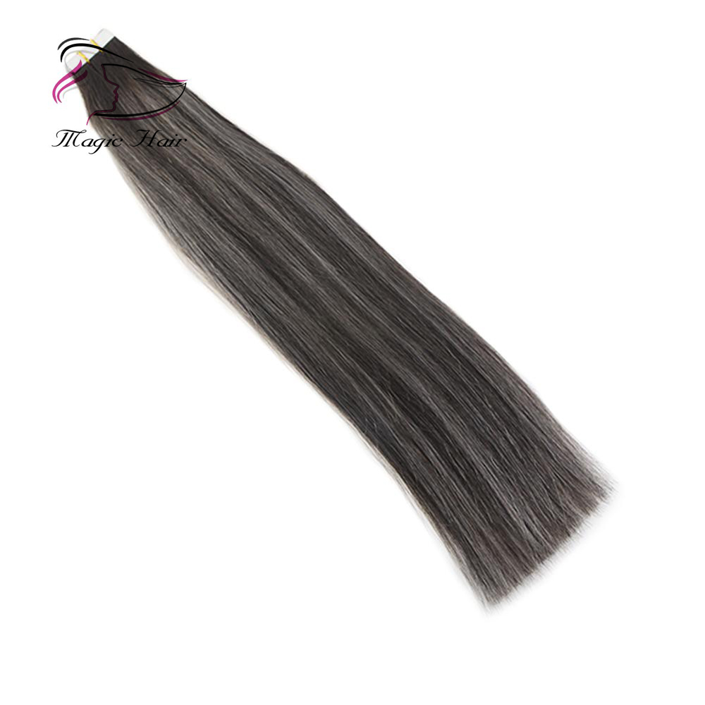 100g 40pcs Silk Straight Tape in Human Hair Extension Balayage 1b Sliver Color (#1b sliver 1b)