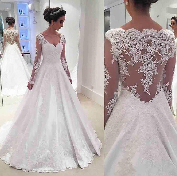 2018 Full Lace Applique Illusion Long Sleeves A Line Custom Made Garden V Neck Bridal Gowns Vestidos De Novia Wedding Gown, Champagne
2018 Full Lace Applique Illusion Long Sleeves A Line Custom Made Garden V Neck Bridal Gowns Vestidos De Novia Wedding Gown, Champagne