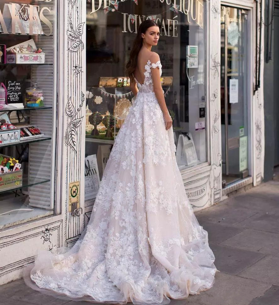 A Berta Wedding Dresses Sheer Off the Shoulder Lace Appliqued Bridal Gowns Backless Custom Made Robe De Mari e ppliqud
