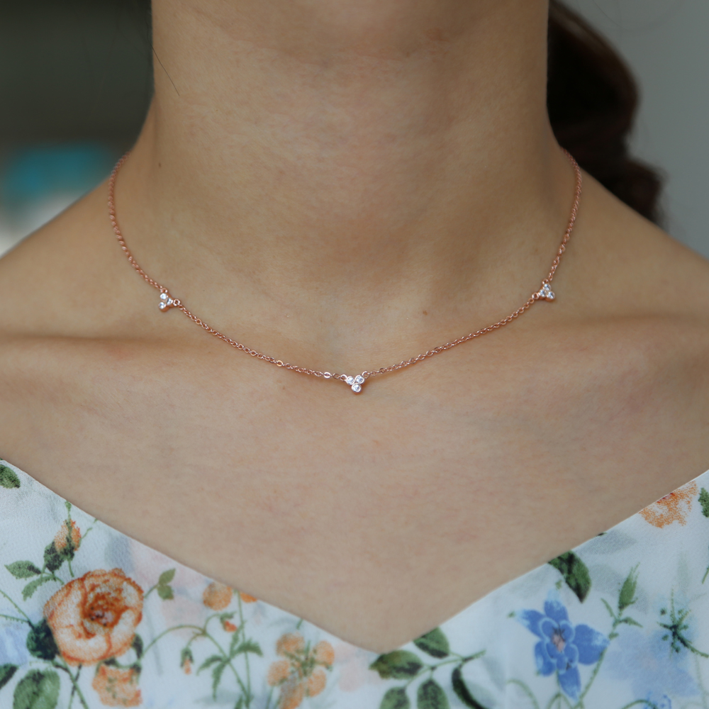 simple Geometric necklace 3 pcs three cz stone dots charm link chain rose gold plated women summer choker fashion high quality jewelry