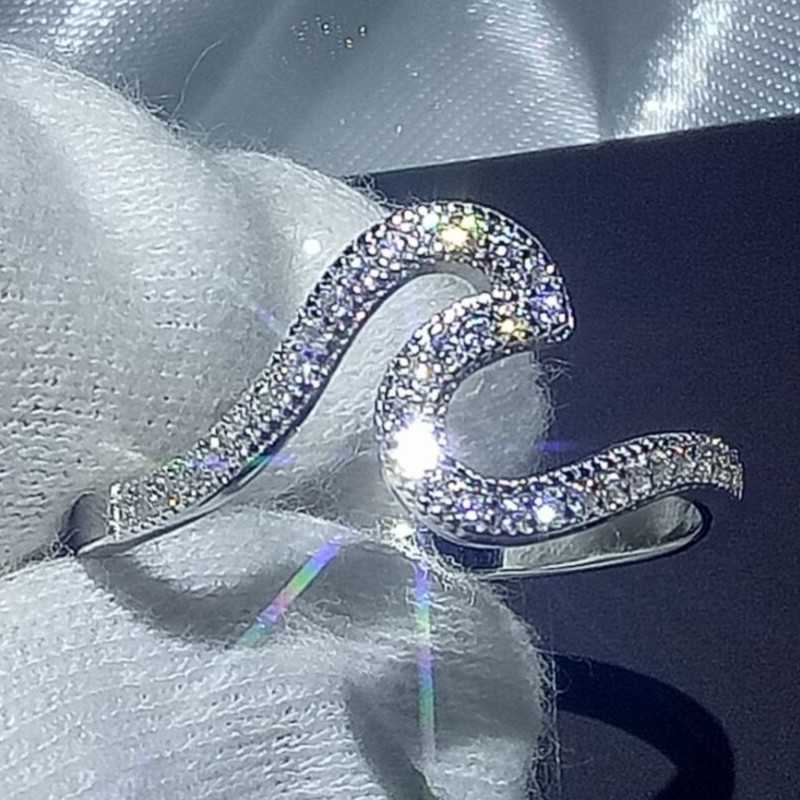 Brand Desgin Original Jewelry Pure 100% Sterling Sier White Sapphire CZ Dia Party Women Wedding Simple Letter Band Ring Set