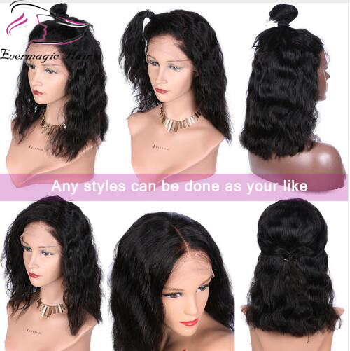 Evermagic 13x6 Short Bob Lace Front Wigs Human Hair Natural Wave Indian Non-remy Natural Black Pre Plucked Bleached Knots For Women