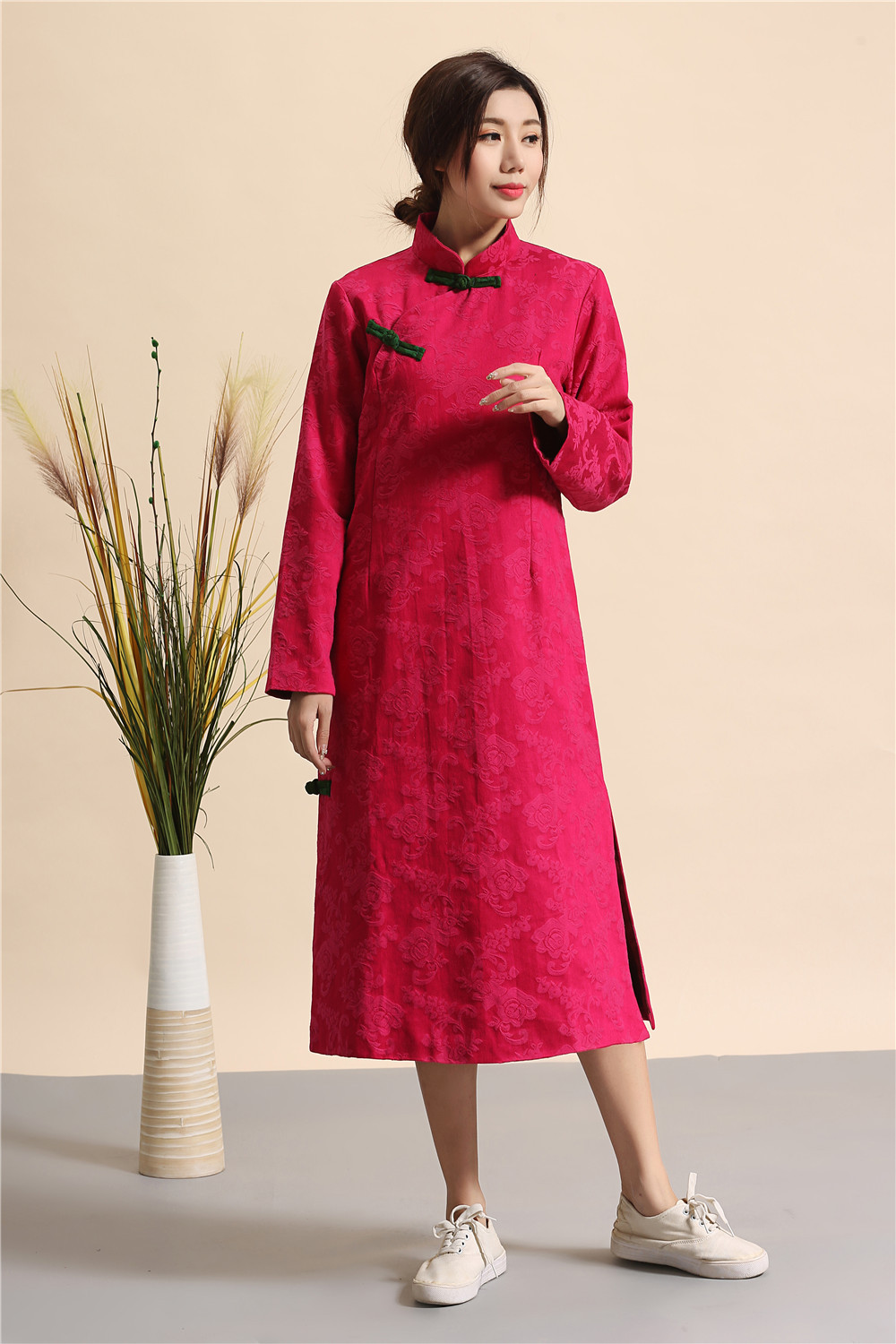 East Asian Retro style Chinese oriental Linen dresses modified cheongsam modern qipao dress female long cotton qipao dress