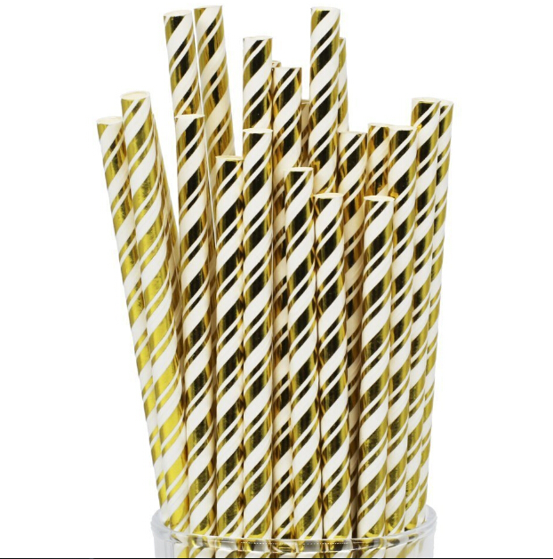 Paper Straws Metallic Gold heart star Foil Stripe Paper Straws Gold Foil Stripe Paper Straws Party Supplies