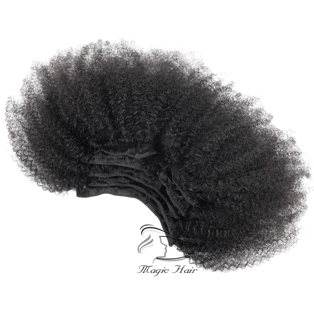 Evermagic Hair Afro Curly Clip In Human Hair Extensions Brazilian Virgin Hair 8inch-28inch 7 Pieces/Set Natural Color 120g/set