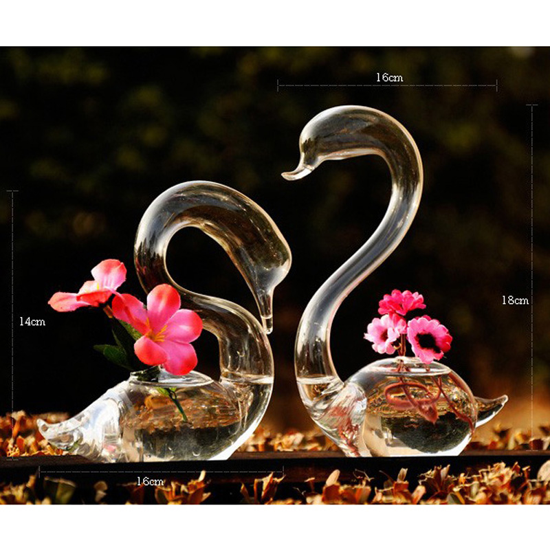 OnnPnnQ Swan Glass Floor Vase Decoration Home Glass Terrarium Vase for Wedding Decoration Flower Vases Decoratives for Homes