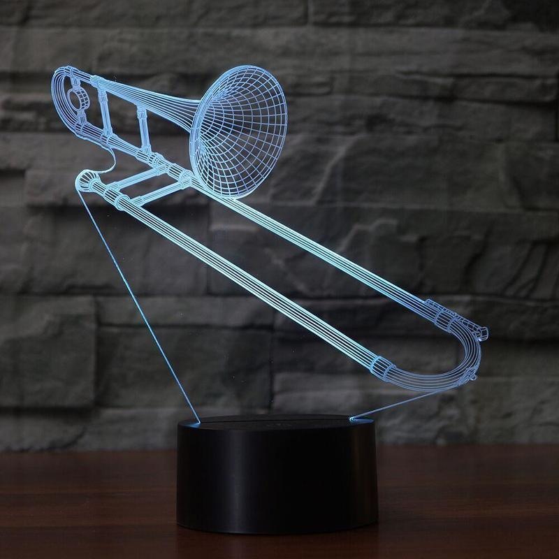 3D Trombone Shape NightLight Color Changing USB Table Lamp Visual LED Sleep Lighting Luminaria Musical Instruments Light Fixture