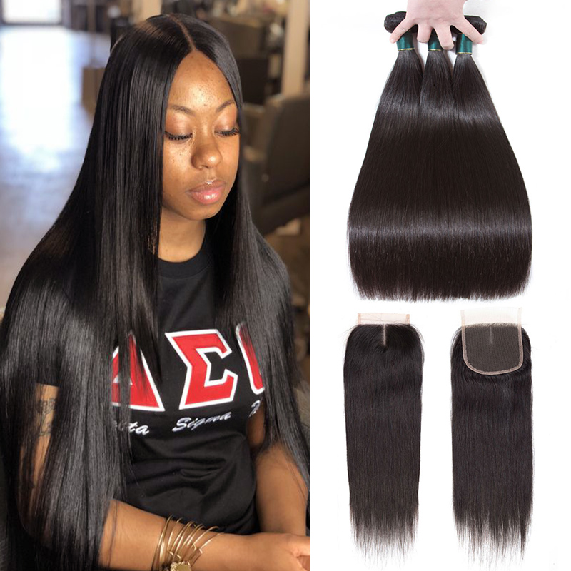 100% Unprocessed Brazilian Virgin Human Hair Weave 3 Bundles With 4*4 Lace Closure Straight Remy Human Hair Weave Extensions Natural Black
100% Unprocessed Brazilian Virgin Human Hair Weave 3 Bundles With 4*4 Lace Closure Straight Remy Human Hair Weave Extensions Natural Black