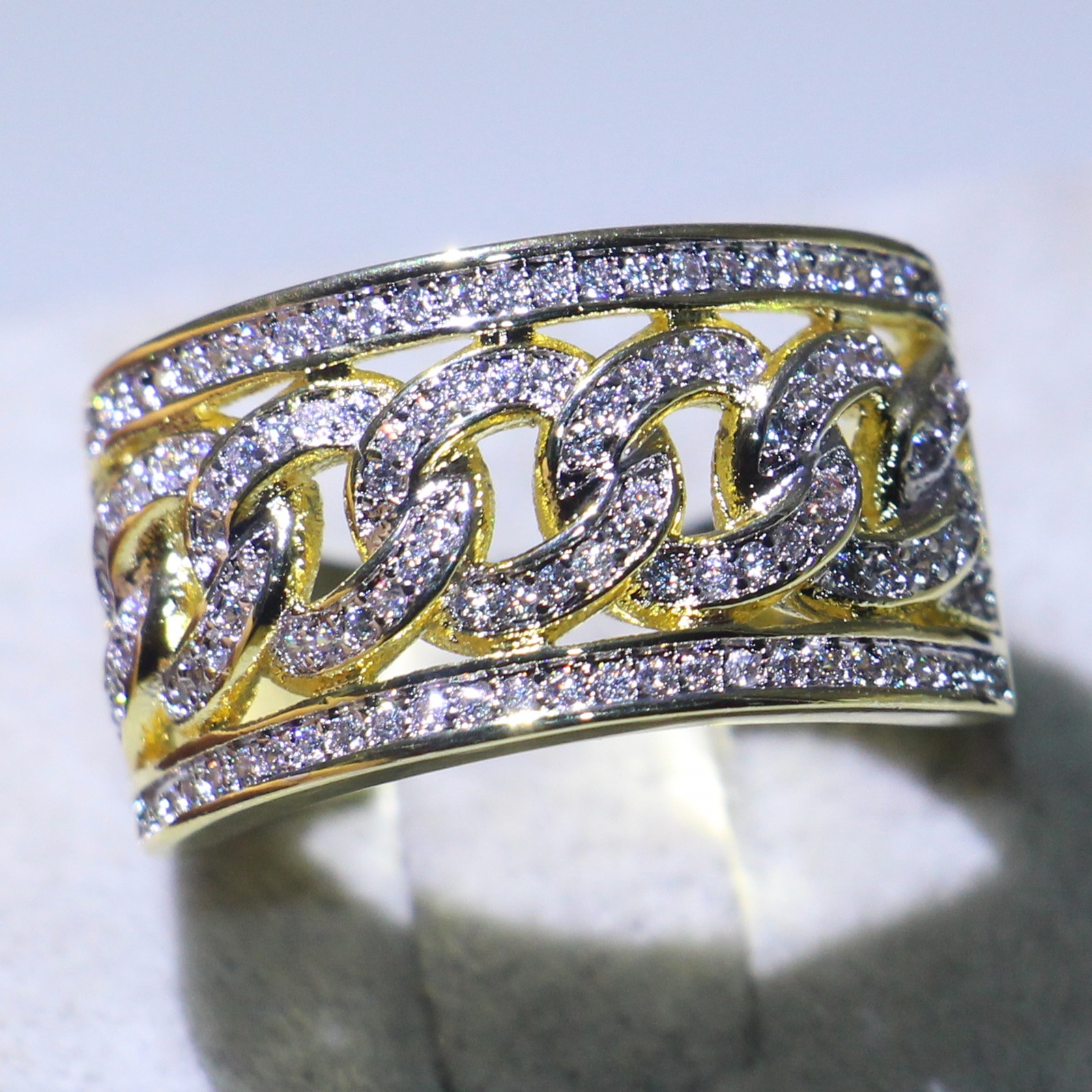 Sterg Sier & Gold Fill Pave White Sapphire CZ Dia Infinity Wide Ring - Sizes 5-10