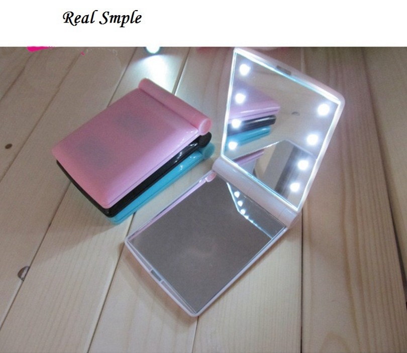 Led Makeup With 8 LED Lamps Cosmetic Folding Portable Compact Pocket Hand Mirror Make Up Under Lights