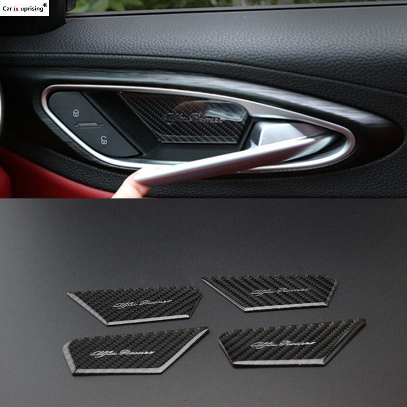 

For Alfa Romeo Giulia Stelvio 2017 4Pcst Car-styling carbon fiber Interior Door Bowl Cover Trim car Accessories, Black
