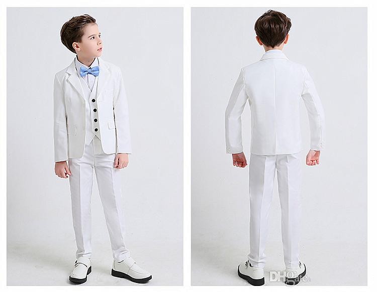 Handsome Two Button Center Vent White Boy Formal Wear High Quality Boy Wedding Blazer Child Birthday Prom Suit(jacket+pants+tie+vest ) 43