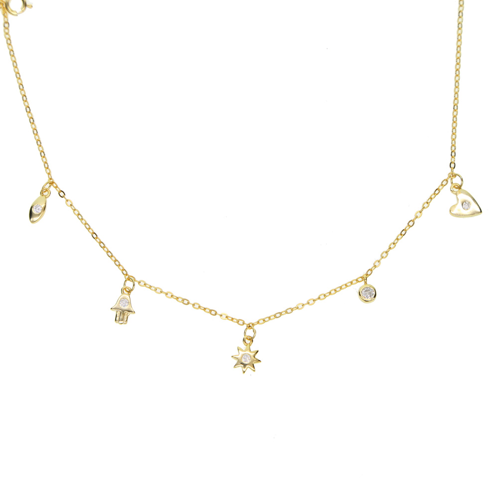 high quality lovely girl women jewelry lucky symbol charm necklace evil eye hamsa hand sun cz drop elegance 925 sterling silver choker