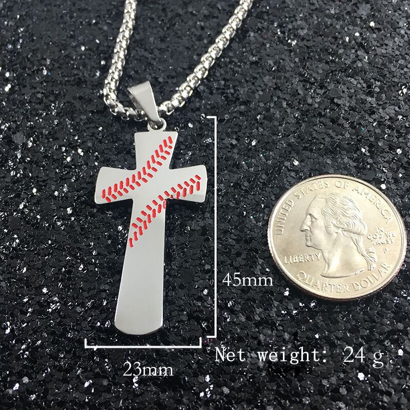 Charm Baseball Cross Scripture Pendants Cool Sport New Men Necklace Fitness Fashion Stainless Steel Workout Jewelry 18K Gold Plated
