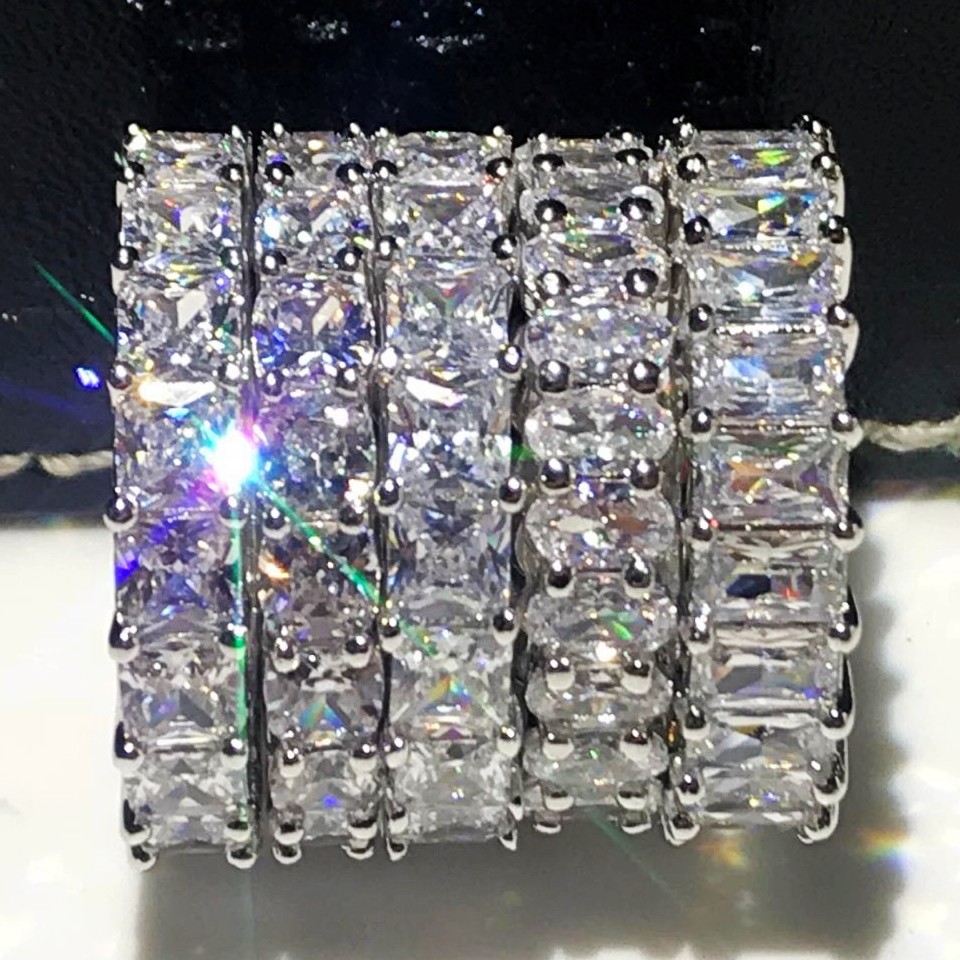 5 Style Sparkg Sterg Sier White Topaz CZ Promise Wedding Band Ring for Women