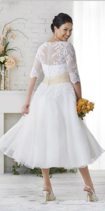 Plus Size Wedding Dresses With Sleeves A Line V Neck Ball Gowns Under 100 Vintage Tea Length Wedding Dress Colored Wedding Gowns