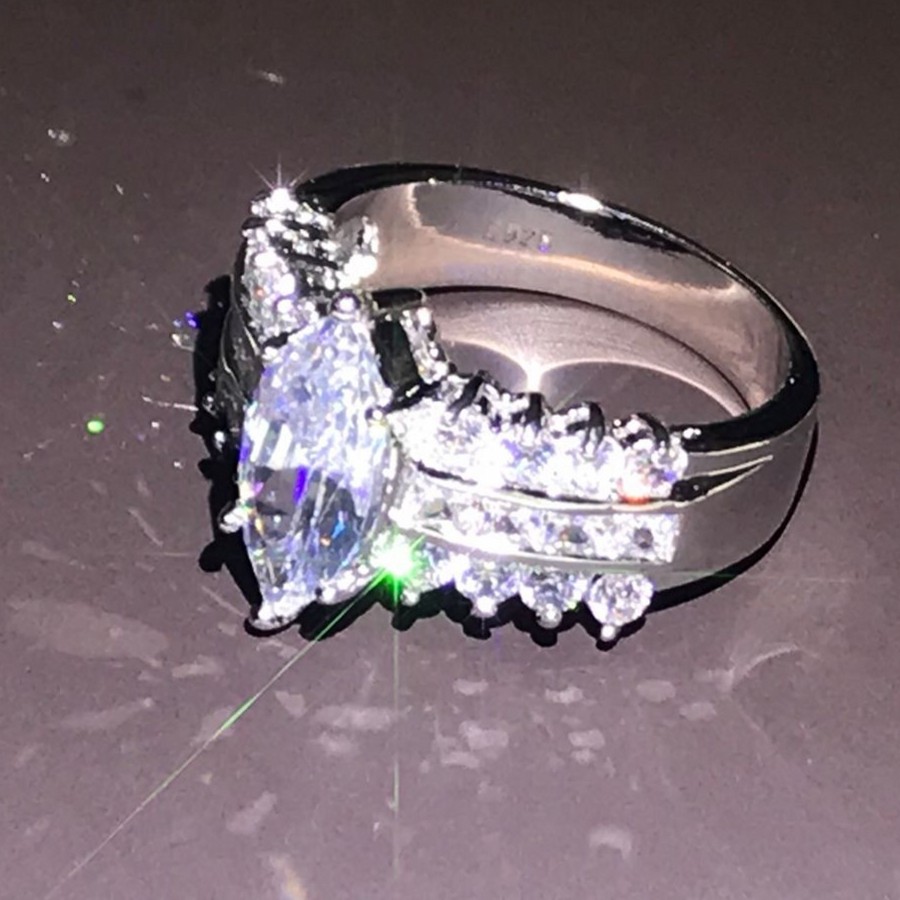 Size 6-10 Hot Luxury Jewelry 925 Sterling Silver Marquise White Topaz Stunning Diamond Female Party Women Wedding Band Ring For Lovers' Gift