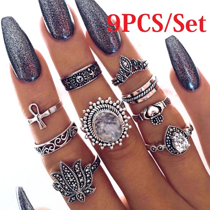 New Arrivals 9PCS/set Retro ethnic style rings set for women fashion jewelry wholesale with extra free samples at random
New Arrivals 9PCS/set Retro ethnic style rings set for women fashion jewelry wholesale with extra free samples at random