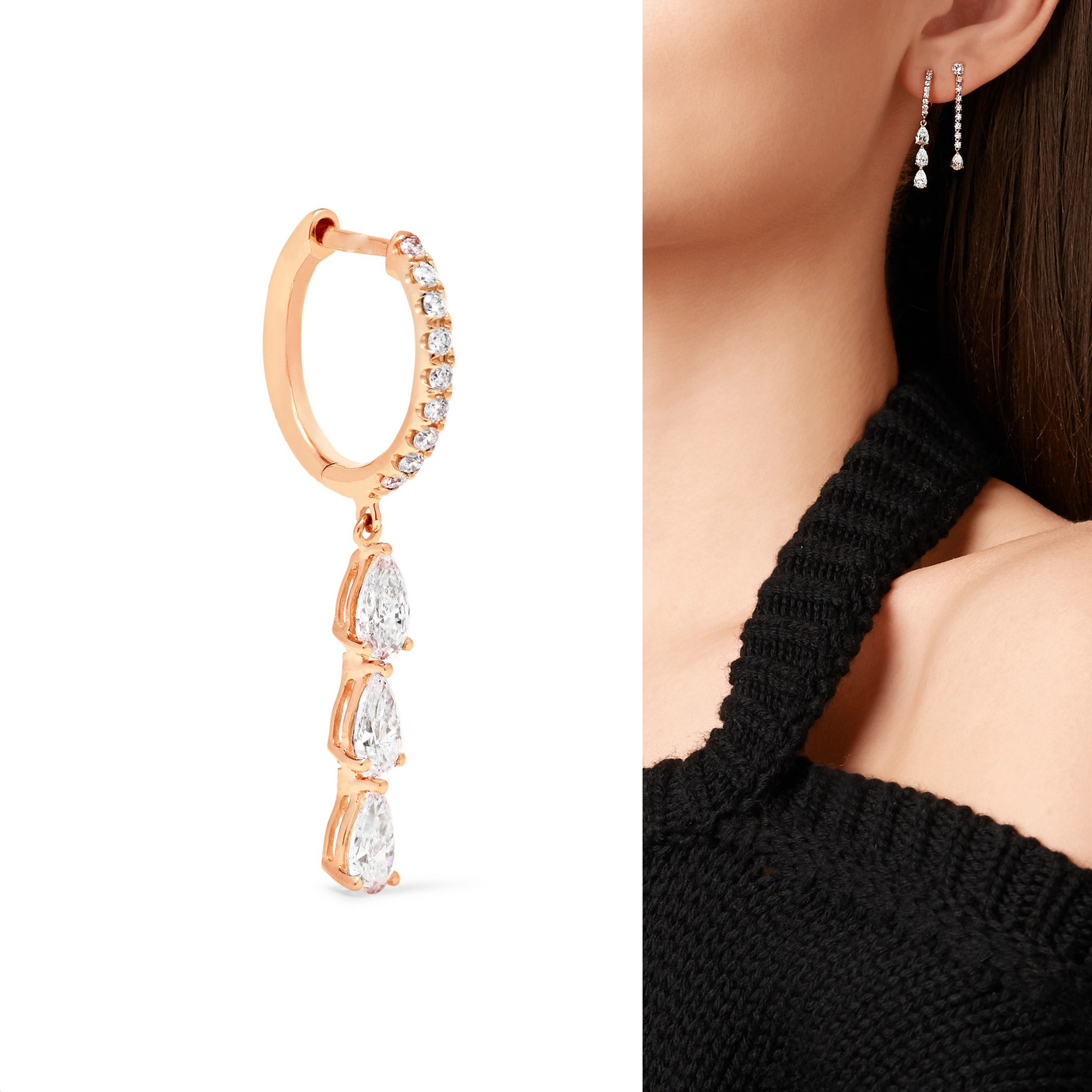 rose gold plated fashion jewelry dangle water drop cz diamater sparking bling wedding gift fashion charm tassel earring