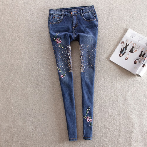 Women Rhinestones Diamond Leggings Denim Jeans Women Pants Skinny Stretch Plus Size Pencil Slim Vintage Trouser