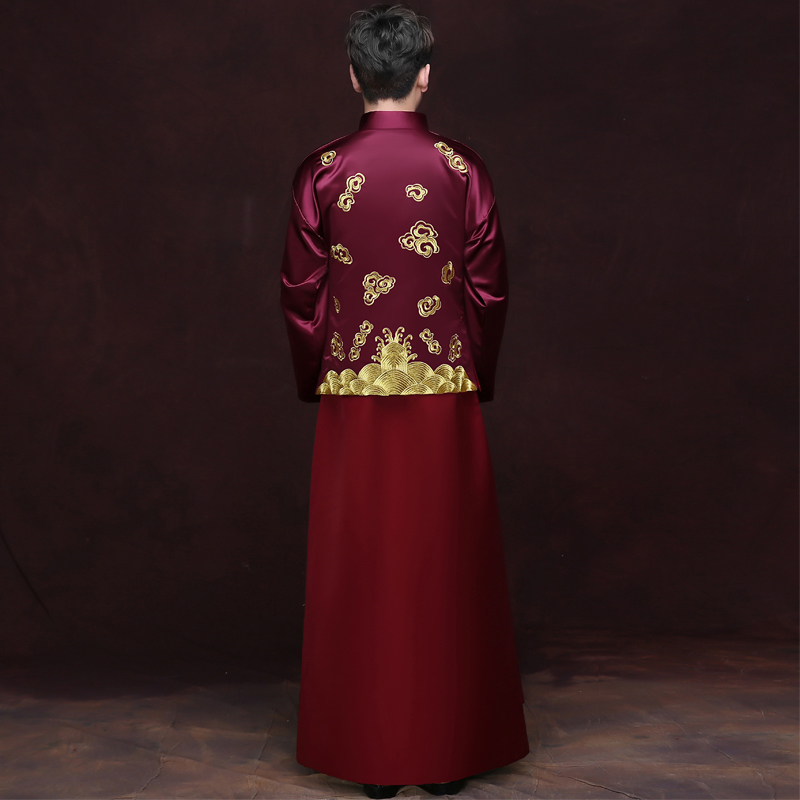Traditional Show men chinese style wedding costume show Chinese wedding clothing groom red jacket tang Suit Dragon gown Robe