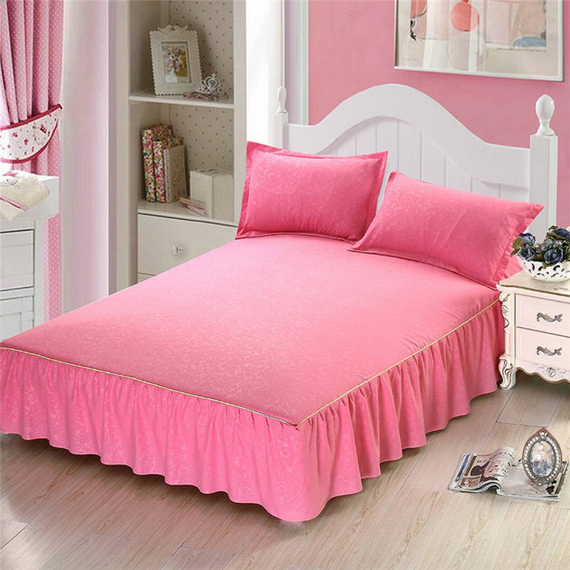 Home Textiles Embossing Bed Skirt 1pcs Non-slip Protective Cover Bed Linen Bedding Set Adult Solid Color Sheets Bedspread