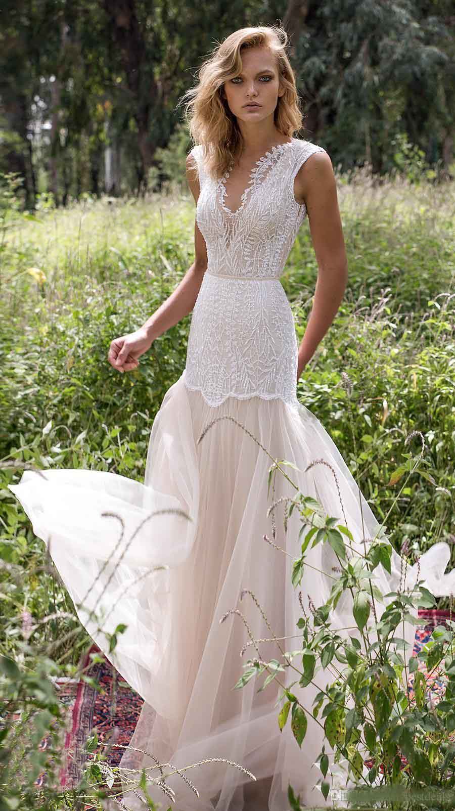 Limor Rosen 2020 Country Wedding Dresses Illusion Bodice Jewel Cap Sleeve Appliques Court Train Vintage Garden Beach Boho Bridal Gowns