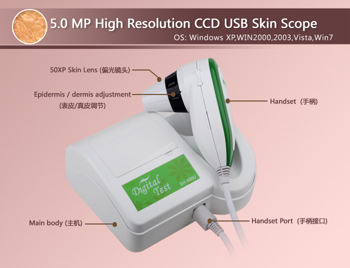 Promotion 5.0 MP High Resolution Digital CCD USB Skin Camera Skinscope Skin Analyzer Scope Diagnosis System including Software DHL