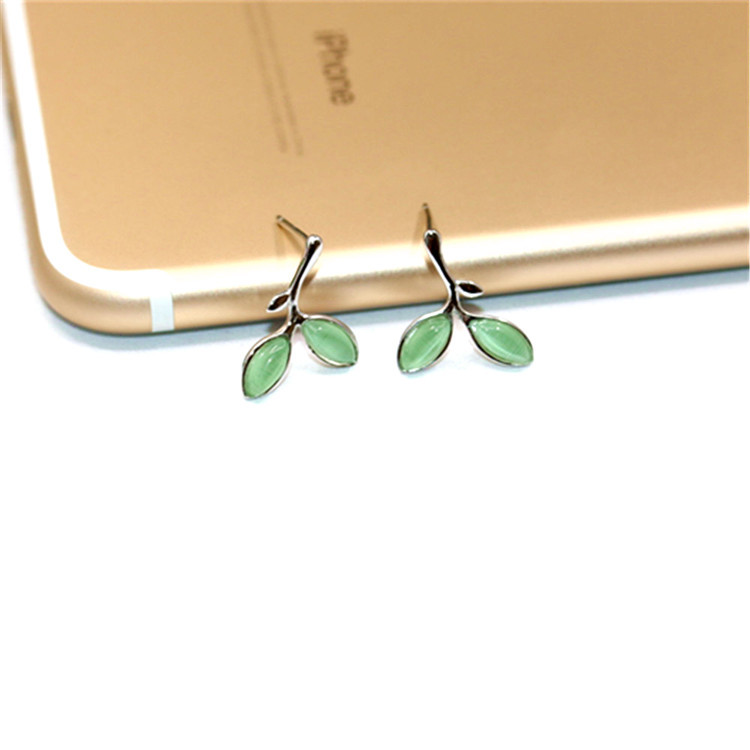 Brand new 925 sterling silver fashion jewelry cute leaves stud earrings with green aventurine stones for women's gift free shipping