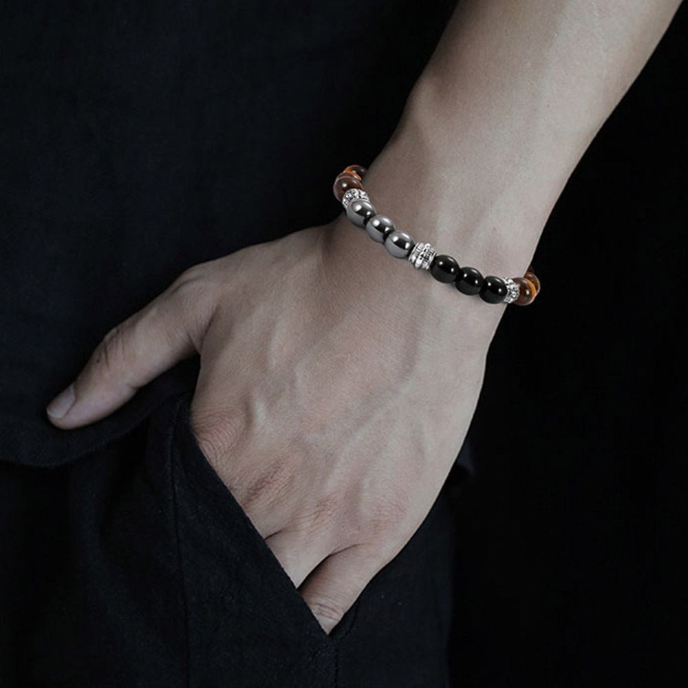 Vintage Black Magnet Natural Stone Crystal Beads Strand Bracelets Men Women Yoga Buddha Beaded Bracelet Jewelry