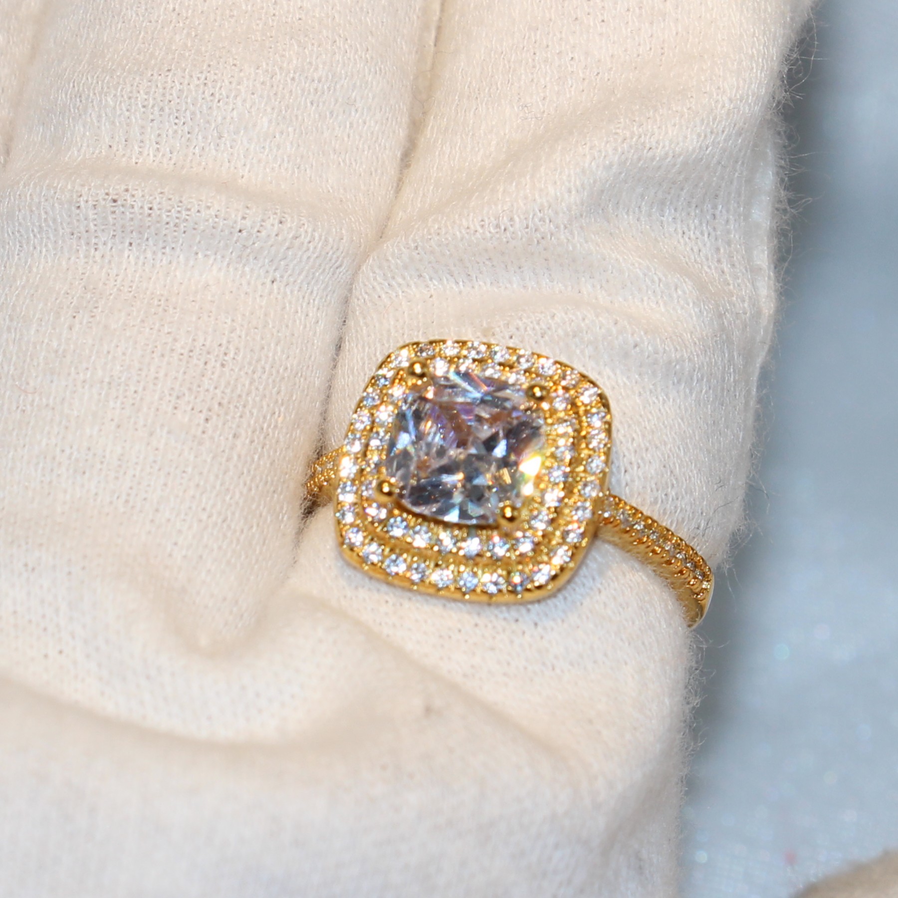 Sterg Sier Yellow Gold Topaz Pave Band Ring for Women