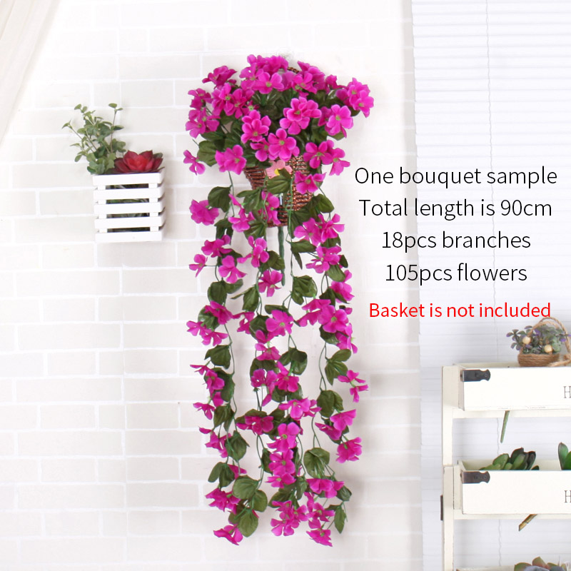 Violet Artificial Flower Decor Simulation wedding Wall Hanging Basket Flower vine Orchid Silk Flower rattan outdoor corridor DIY3328077
