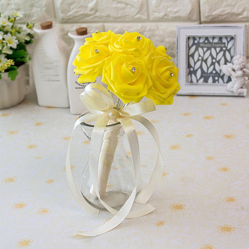 Cheap Rose Wedding Bridal Bouquets Handmade Flowers Artificial Rose Ribbons Wedding Supplies Bride Holding Flowers Brooch Bouquet CPA1560