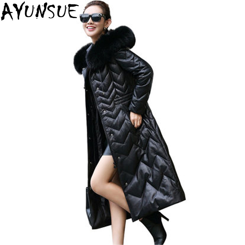 Genuine Leather Jacket Women Winter Warm 90% Duck Down Jacket Sheepskin Coat For Women Long Parka Real Fur Collar LX2496, Black
Genuine Leather Jacket Women Winter Warm 90% Duck Down Jacket Sheepskin Coat For Women Long Parka Real Fur Collar LX2496, Black