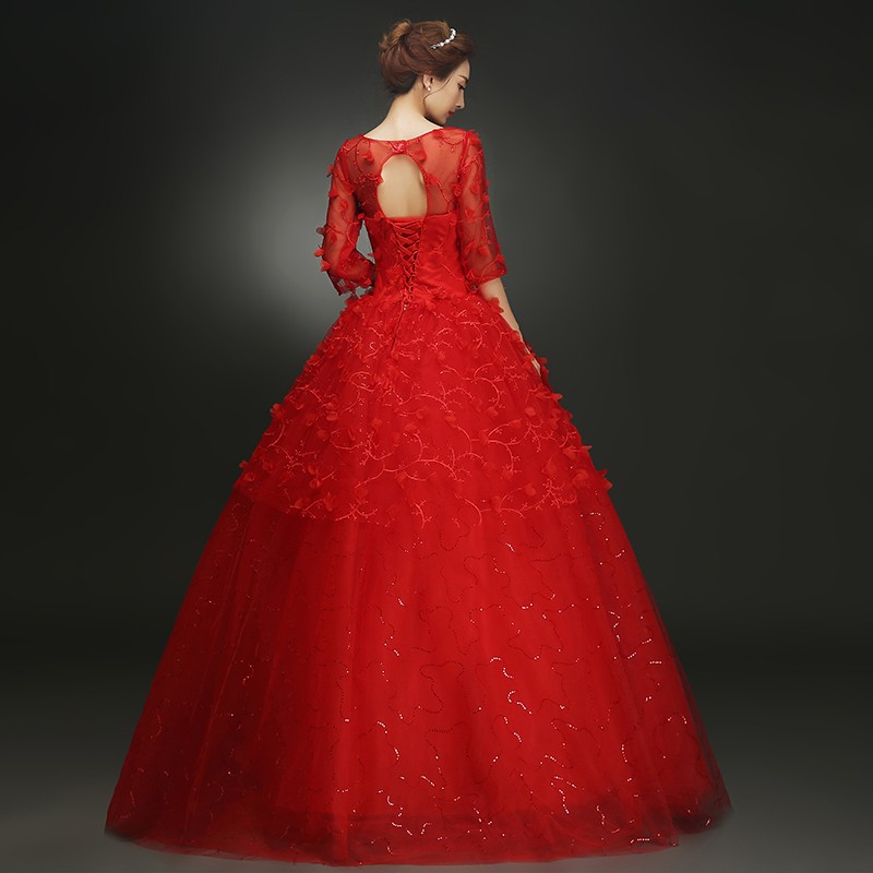 Customized Cheap Red Flowers Wedding Dress 2018 Fashion Sweetheart Half Sleeve Bride Gown Dresses Fashion robe de mariage