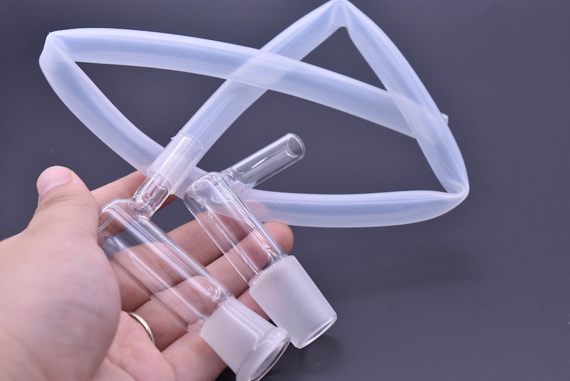 90Degree 14mm 18mm male female Elbow Adapter Solo Glass Aroma Tube L Sharp Glass smoking adapter Glass bowl with silicone hose