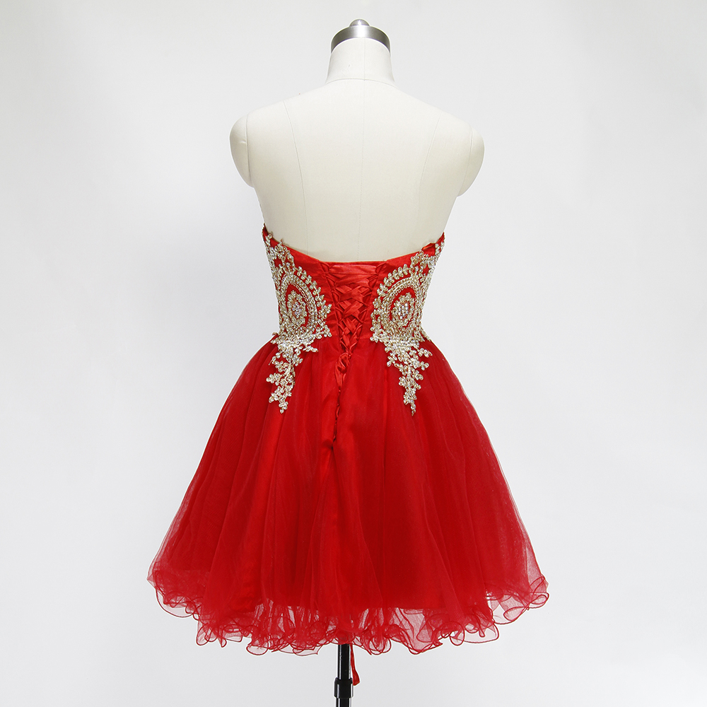 Burgundy Short Prom Party Dresses Homecoming Gown A Line Gold Appliqued Lace Tulle Black Royal Blue Watermelon Party Cocktail