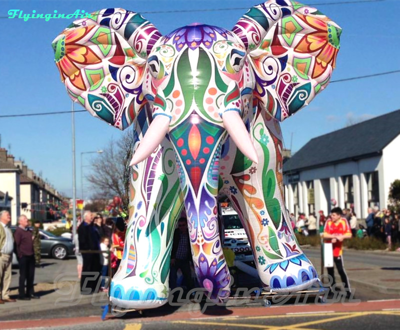 5m Inflatable Painting Parade Elephant Giant Colorful Inflated Tour Elephant with Coloured Drawings